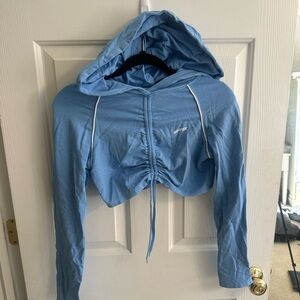 BO+TEE Blue Cropped Hoodie with Drawstring